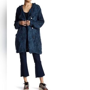 Free People Warm Wishes Hooded Sweater Jacket, Blue/Turquoise, Sz SP.